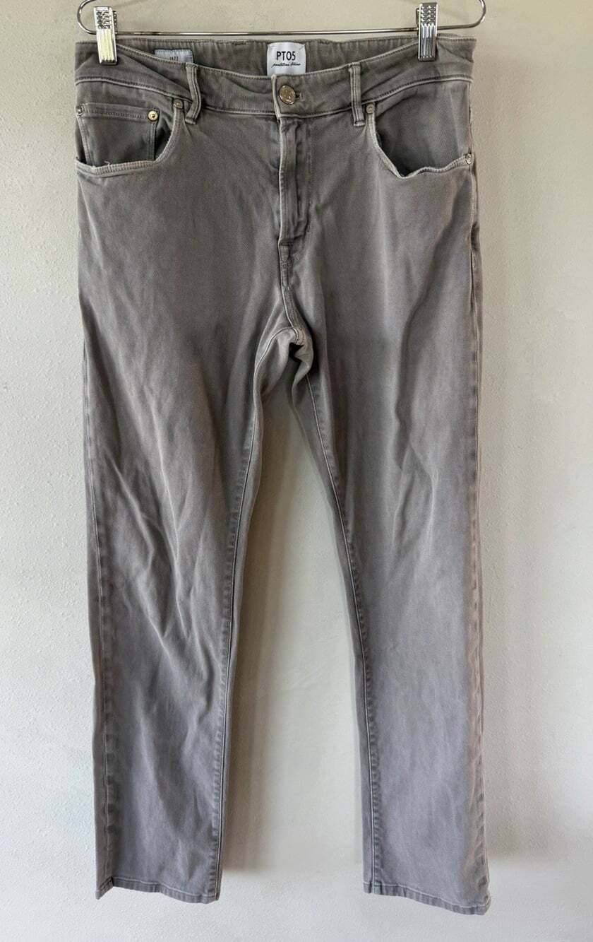 PT05 PANTALONI TORINO Jeans Dyed Gray Stretch Denim Mens 32 Italy Straight Leg